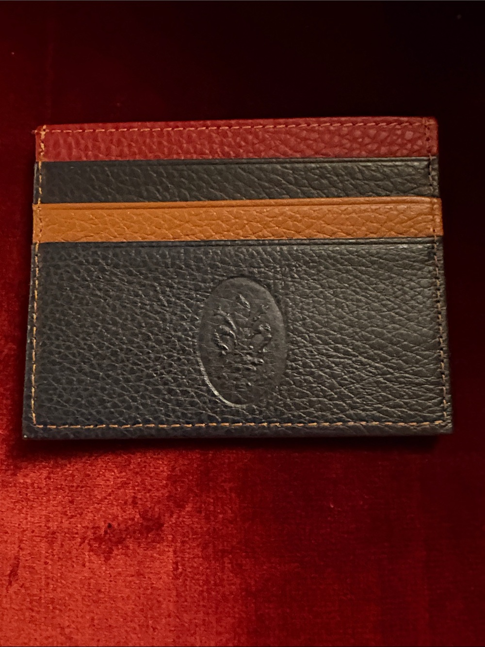 Tri-Tone wallet- Navy, Tan Burgundy genuine letter made in Italy handmade